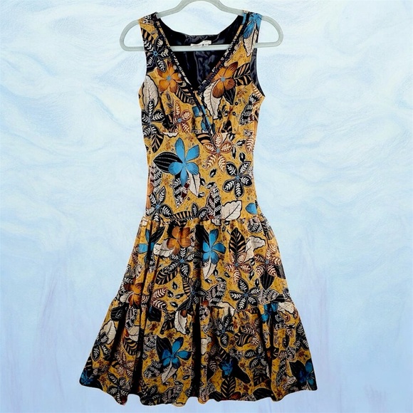 Coldwater Creek Dresses & Skirts - Coldwater Creek Multicolor Floral Mini Dress Sleeveless Drop Waist Beaded Size 8